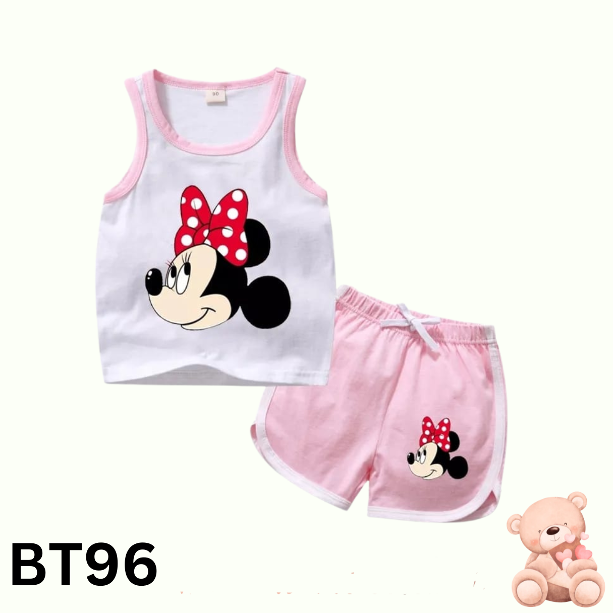 Baby Sleeveless T-Shirt Set(white and Pink)