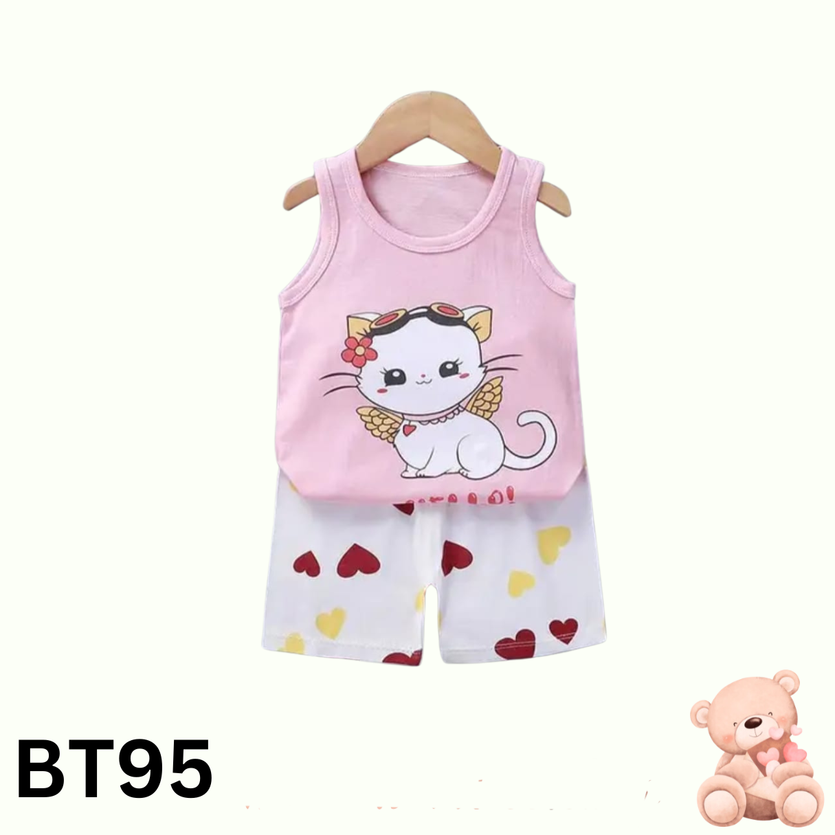 Baby Sleeveless T-Shirt Set(white and Pink)