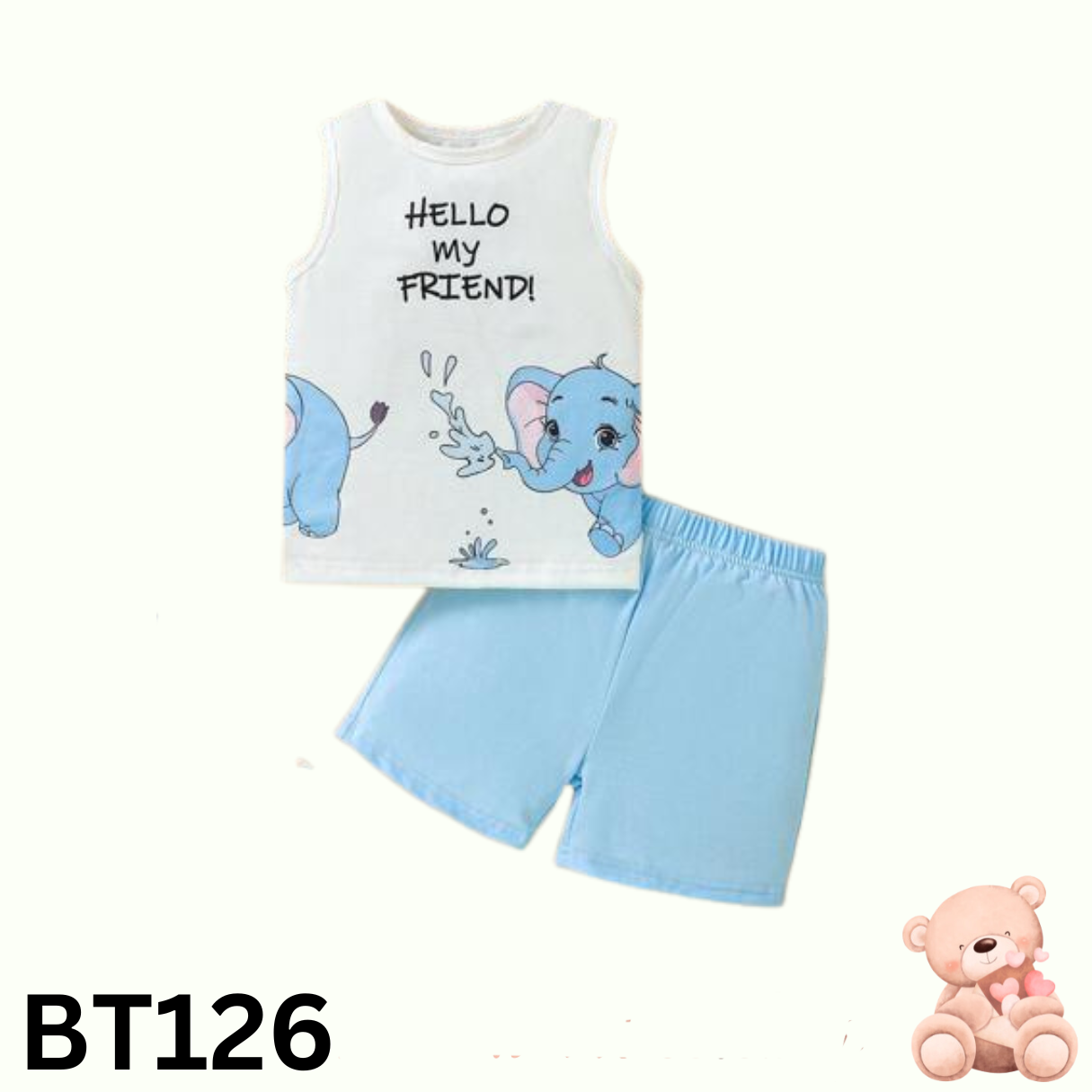 Baby Sleeveless T-Shirt Set(White and Sky Blue)