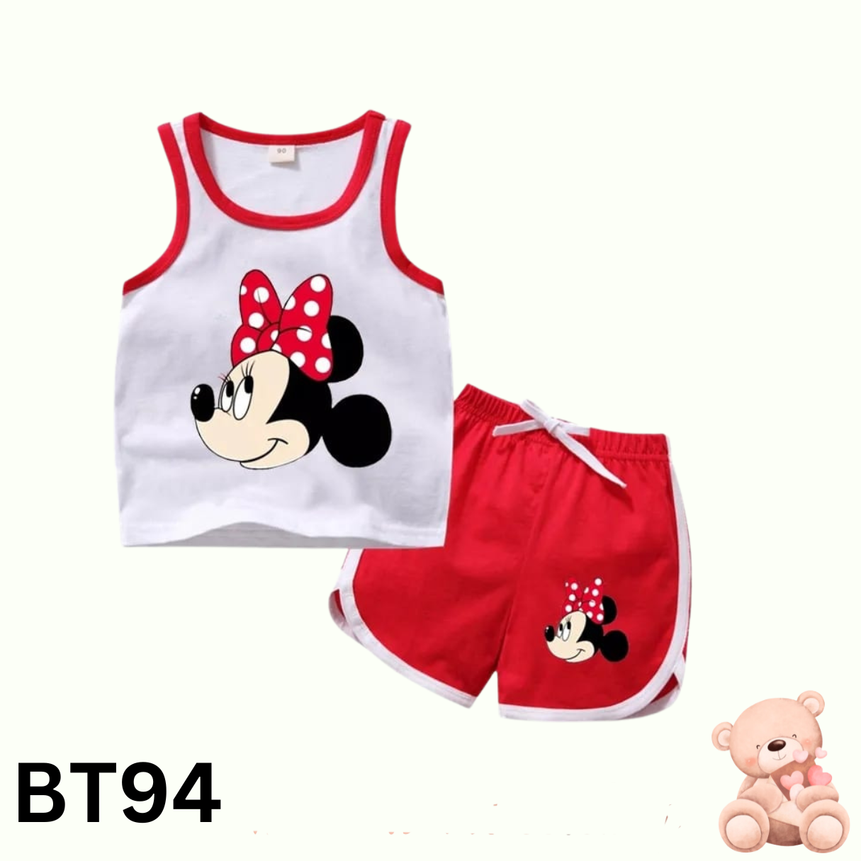 Baby Sleeveless T-Shirt Set(white and Red)