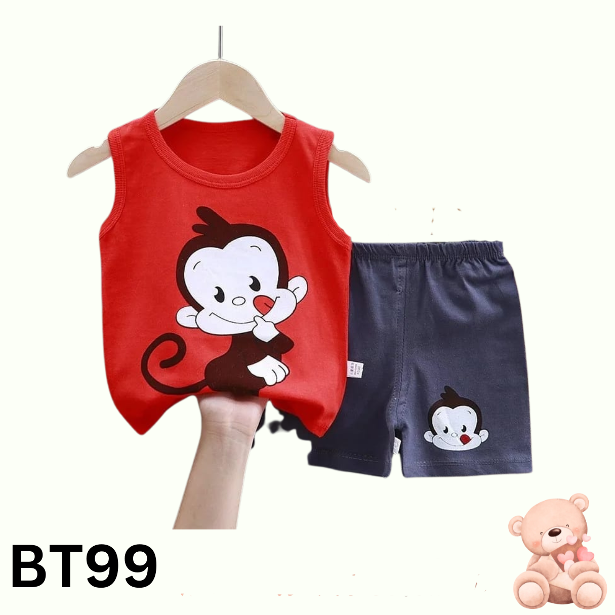 Baby Sleeveless T-Shirt Set(Red and Navy)