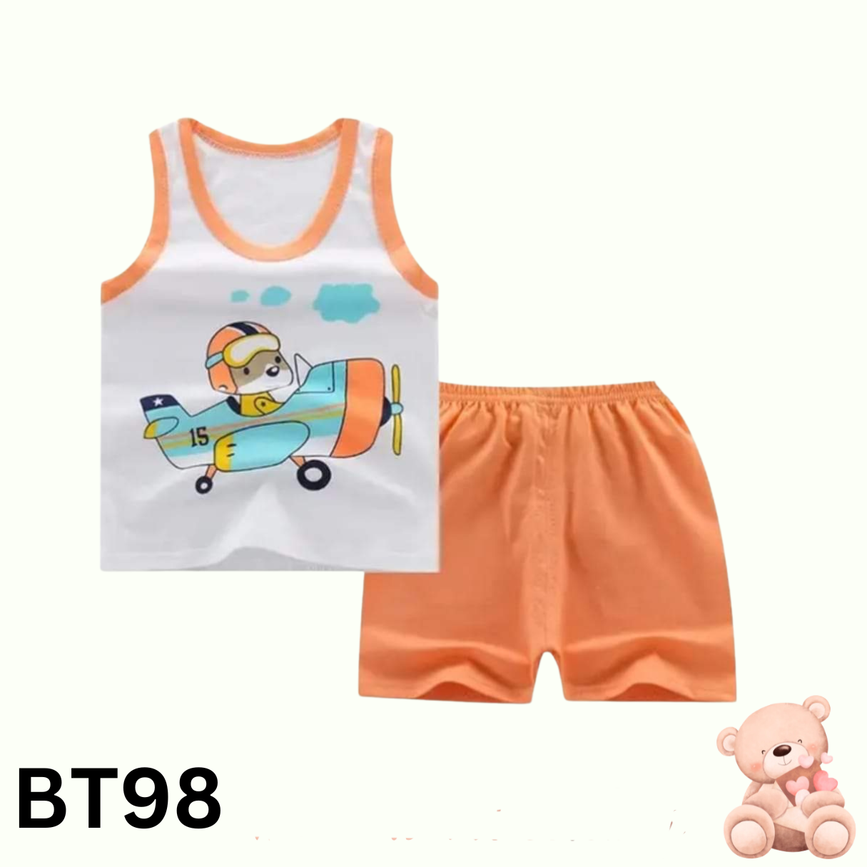 Baby Sleeveless T-Shirt Set(white and Orange)