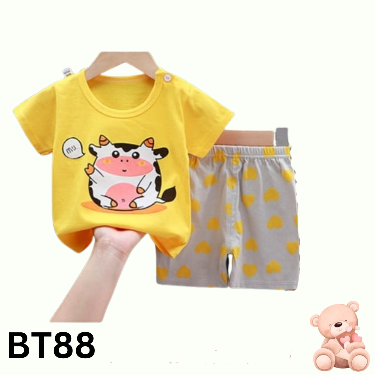 Baby Short Sleeve T-Shirt Set(Yeallow)