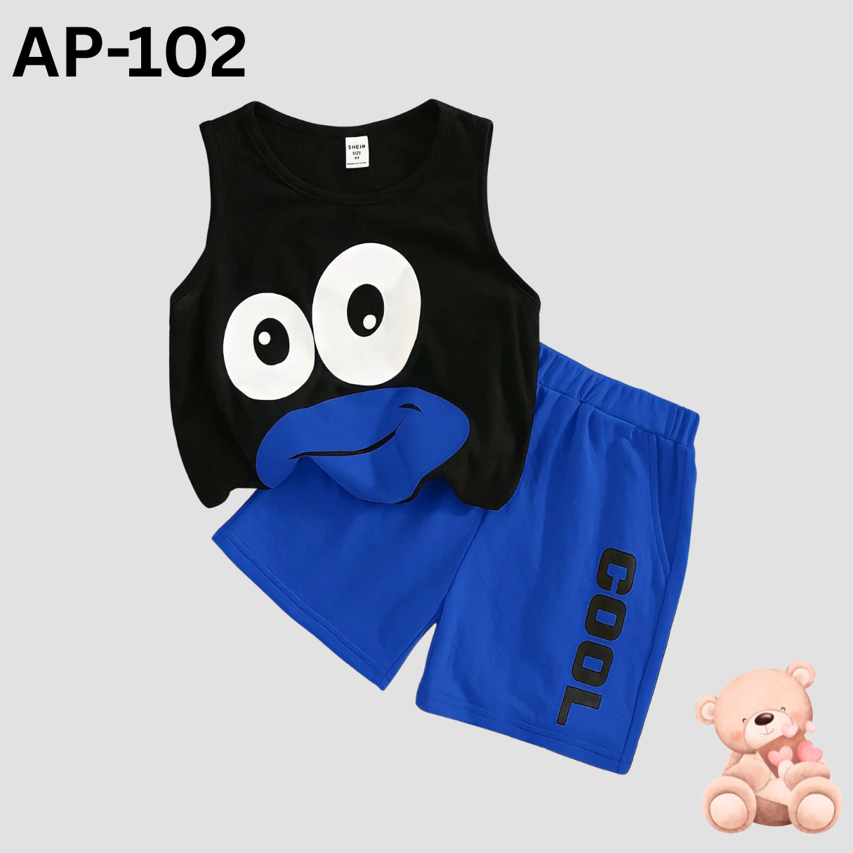 Cool Baby Sleeveless T-Shirt Set(Black and blue)