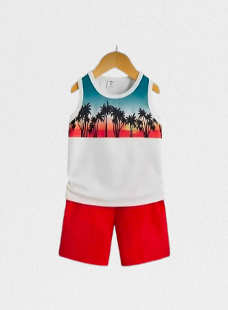 Baby Sleeveless T-Shirt Set(white and Red)