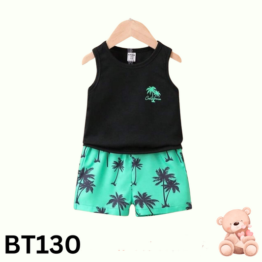 Baby  Sleeveless T-Shirt Set(Black and Print Paste)