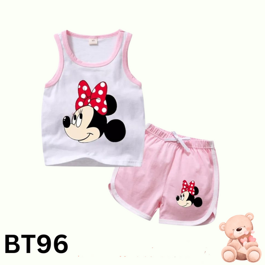 Baby  Sleeveless T-Shirt Set(white and Pink)