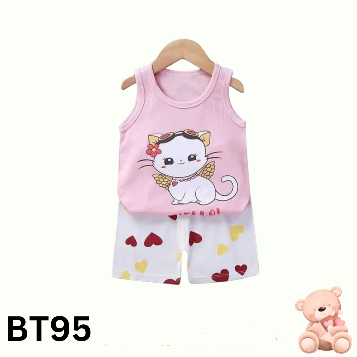 Baby  Sleeveless T-Shirt Set(white and Pink)