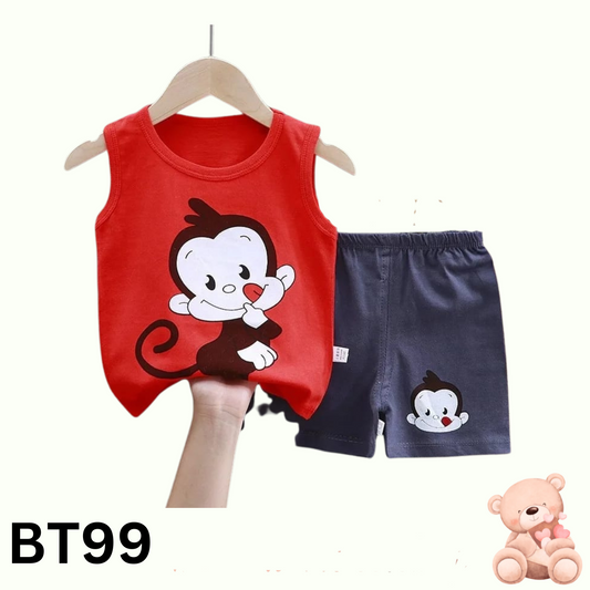 Baby  Sleeveless T-Shirt Set(Red and Navy)