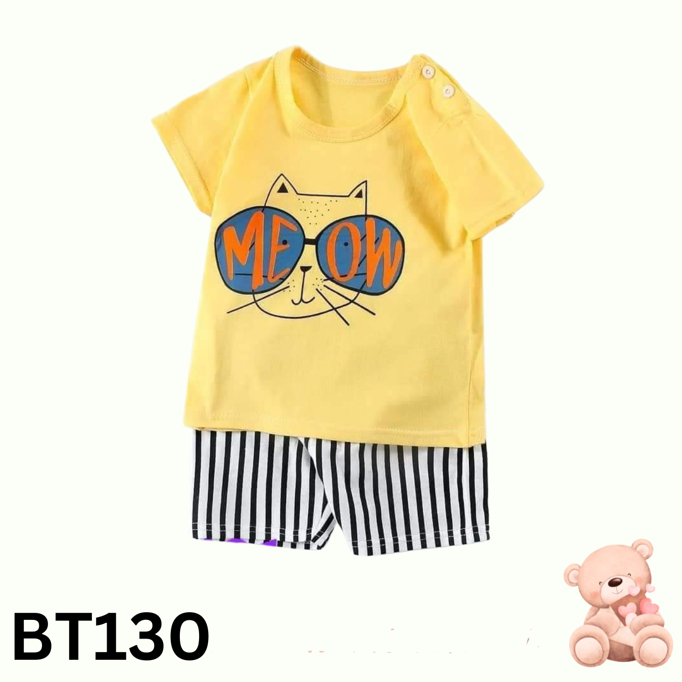 Baby Short Sleeve T-Shirt Set(Yeallow and White)