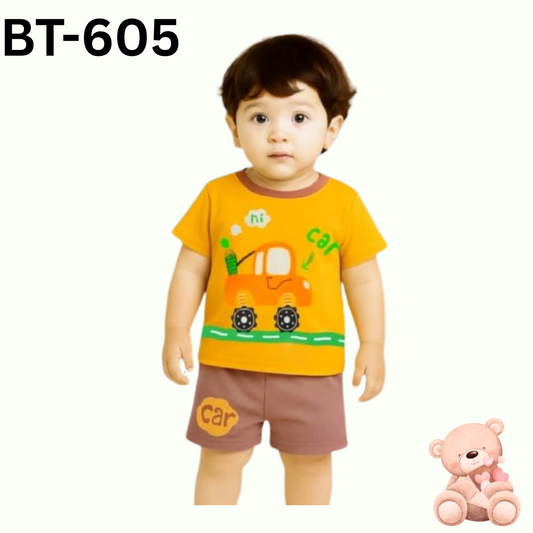 car print t shirt set (Yallow)