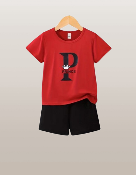 Baby Short Sleeve T-Shirt Set(Red and Black)